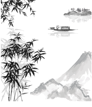 山水画素材中国风水墨画素材元素中国画