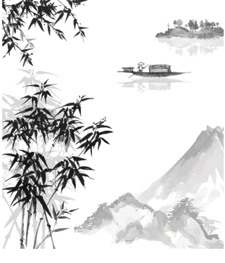 山水画素材中国风水墨画素材元素中国画