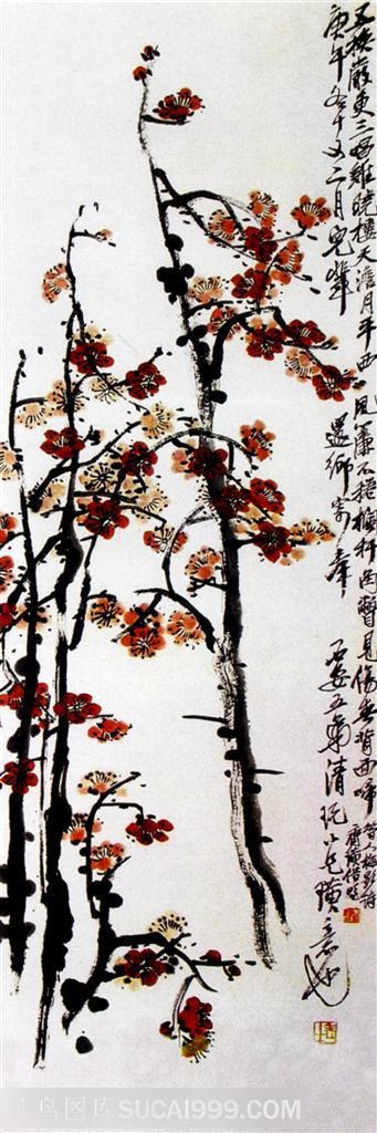 国画名家作品-齐白石的红梅