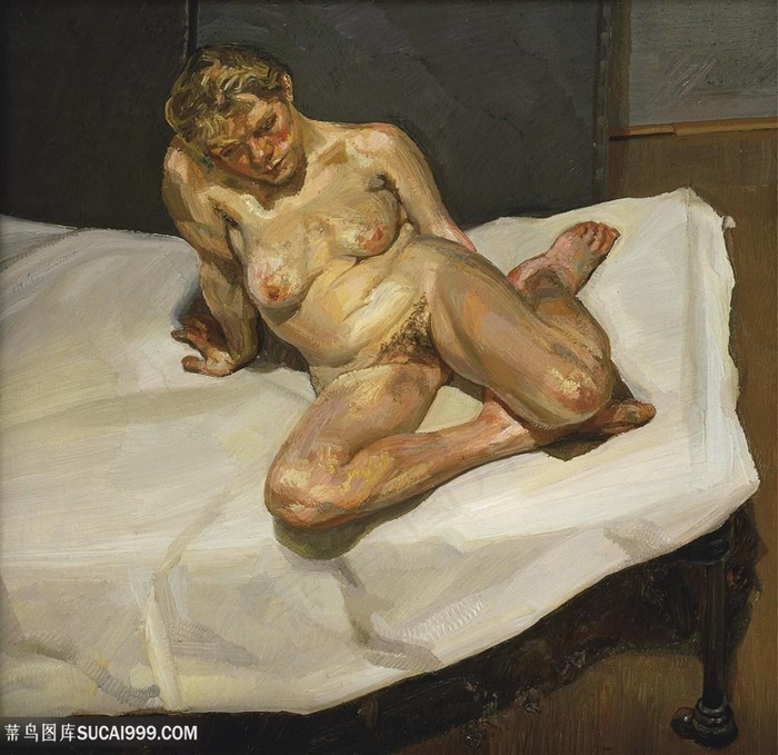 弗洛伊德手绘床上裸体女性装饰画