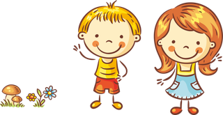 卡通男孩女孩花草