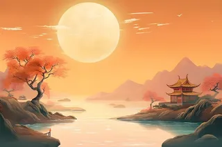 国风月亮淡雅渐变意境背景