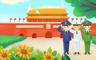 宣传日*前的海陆空军人插画素材背景