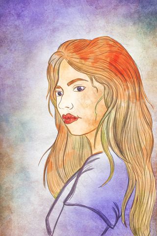 彩色手绘美女肖像画图片