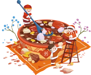 腊八元素-卡通腊八节腊八粥艺术字体八宝粥PNG免扣腊八海报装饰插画PNG素材