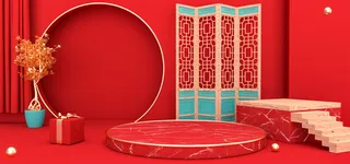 中国风国潮电商促销首页海报C4D背景图3D场景立体设计PSD素材模板