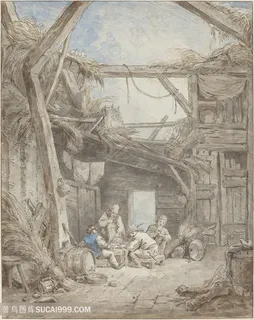 农房木屋人物风景画装饰画 农房木屋人物风景画装饰画
