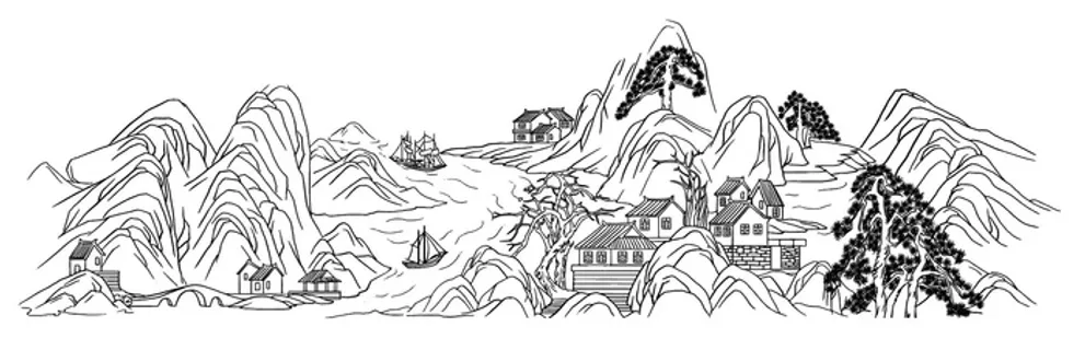 山水线稿图片