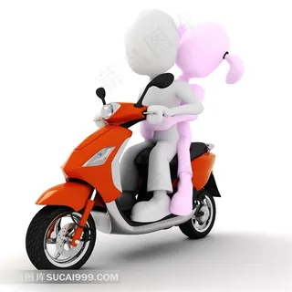 骑着摩托车的3D小人