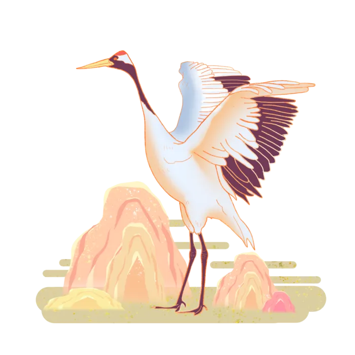 国潮仙鹤插画免扣素材设计素材