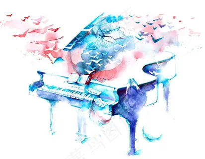 彩色抽象水彩钢琴高清图片