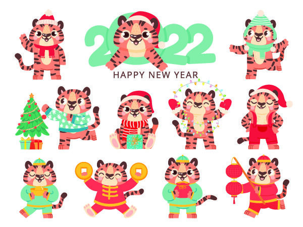 设计卡通老虎装饰新年