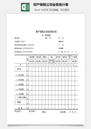 财产保险公司业务统计表excel模板