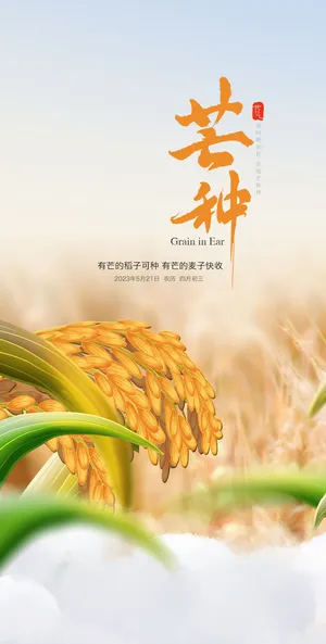 中国传统24节气芒种微信宣传海报