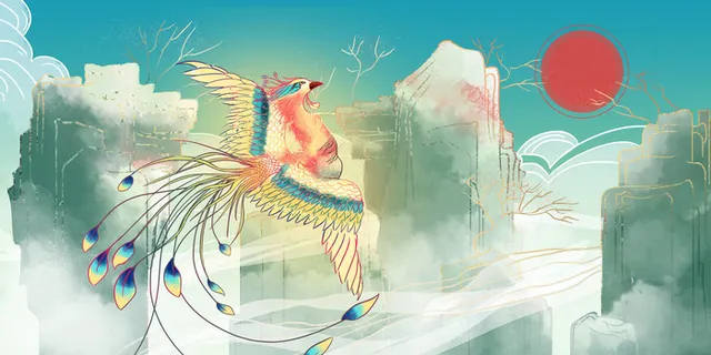 古代孔雀艺术画PSD素材