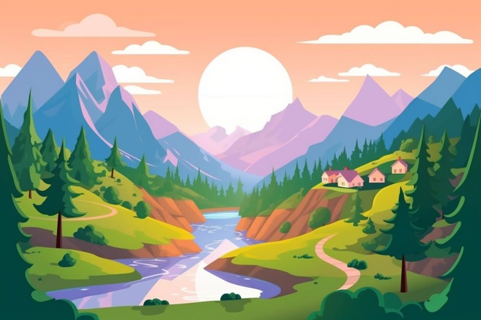 自然景色清新扁平插画背景(1344x896)