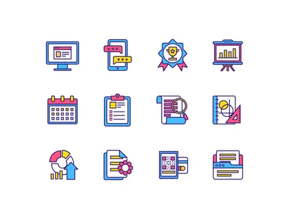 蓝色简约互联网数据统计线性图标