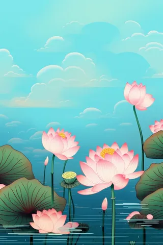 创意淡雅简约国风荷花国潮背景