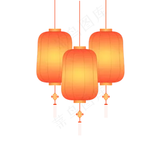 中国风 手绘 卡通元素 传统 复古红 灯笼装饰 PNG 免抠 