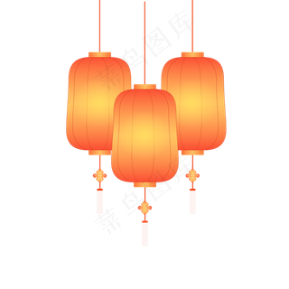 中国风 手绘 卡通元素 传统 复古红 灯笼装饰 PNG 免抠 