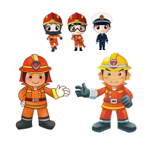 卡通手绘消防官兵插画