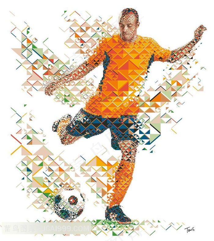 足球联赛球员踢球动作马赛克设计