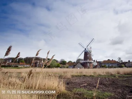 风车农村田园风光