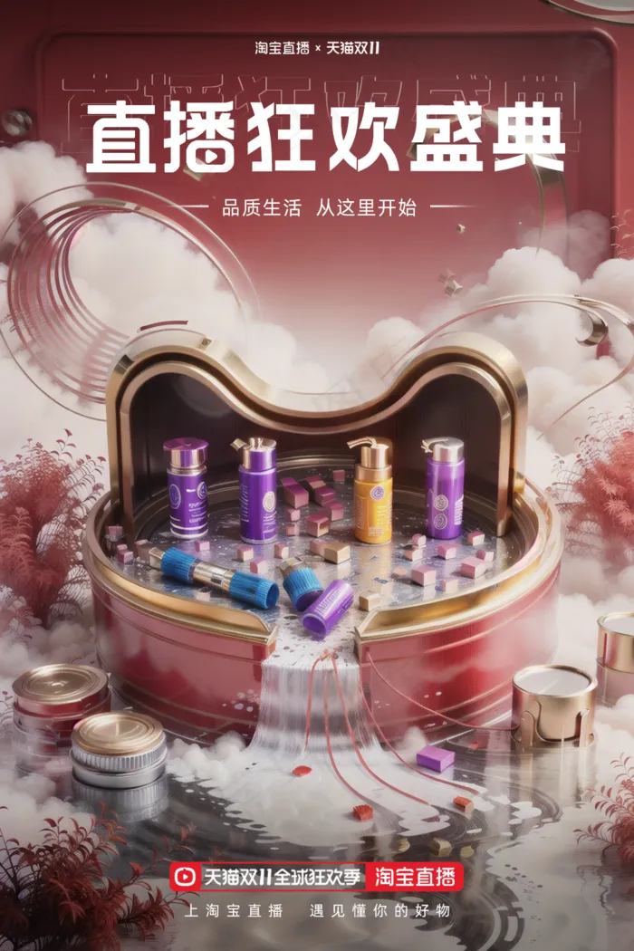 双十一天猫电商直播海报psd模版下载