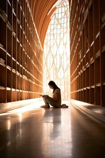 图书馆阅读书籍坐姿背景