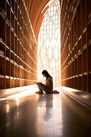 图书馆阅读书籍坐姿背景