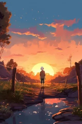 孤独老人落日背影