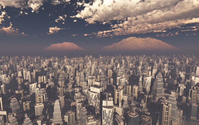 鸟瞰城市建筑景色