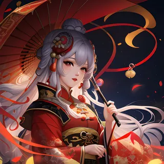 红色喜庆女孩春节壁纸