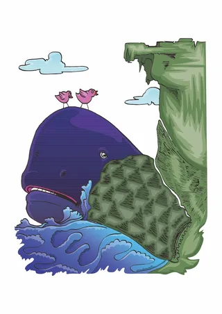 悬崖边 大海 鲸鱼 小鸟