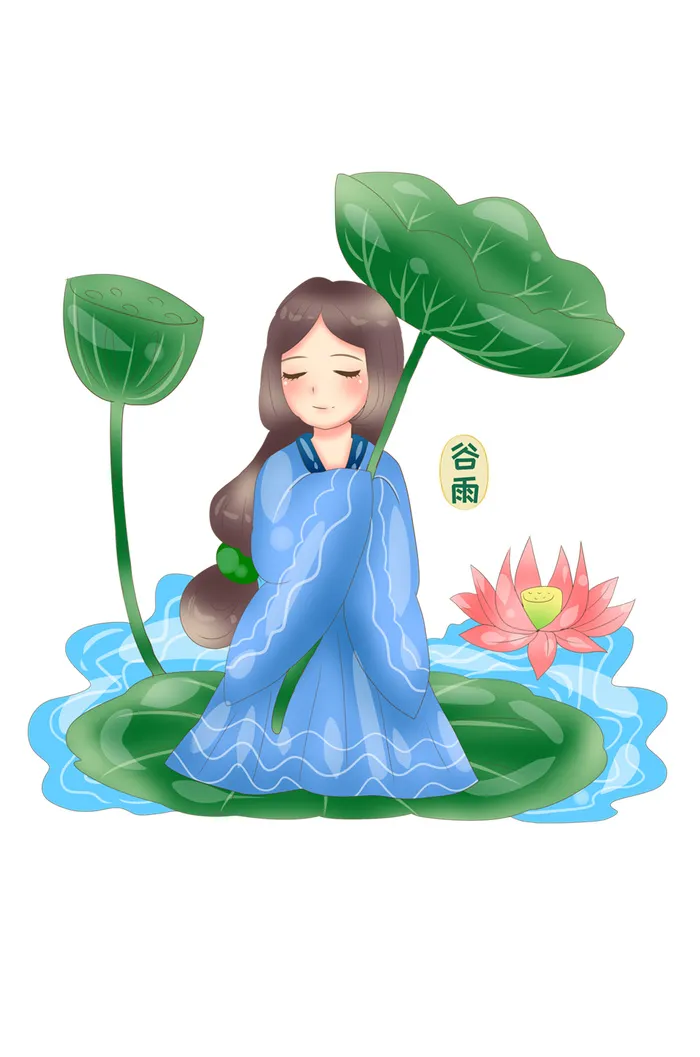 二十四节气谷雨场景插画psd模版下载
