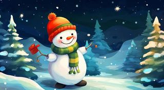 圣诞节雪人小孩圣诞老人卡通插画素材背景