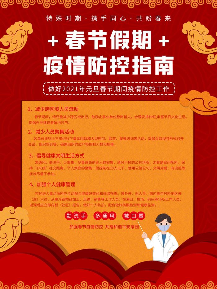 春节冬季肺炎疫情防控指南宣传海报插画展板PSD设计素材模板psd模版下载