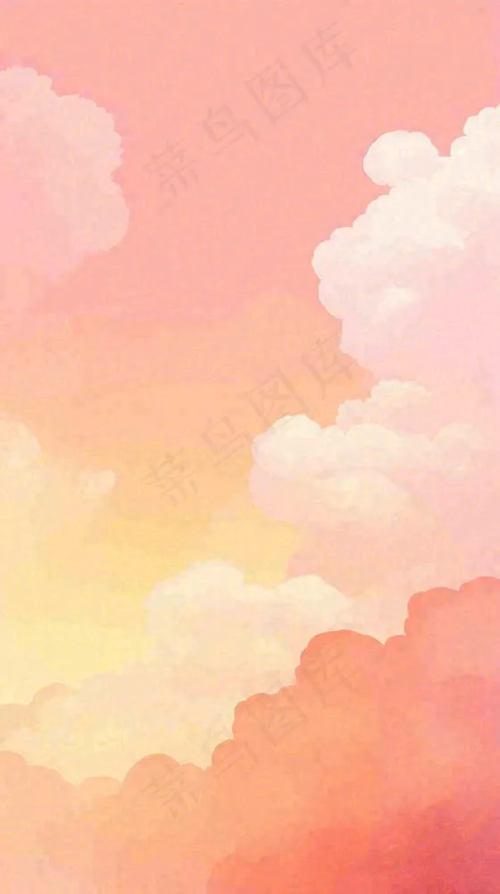 粉黄色渐变温暖云层白云可爱插画手绘(816x1456)