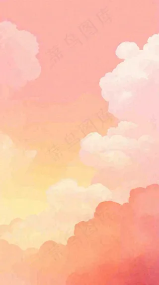 粉黄色渐变温暖云层白云可爱插画手绘