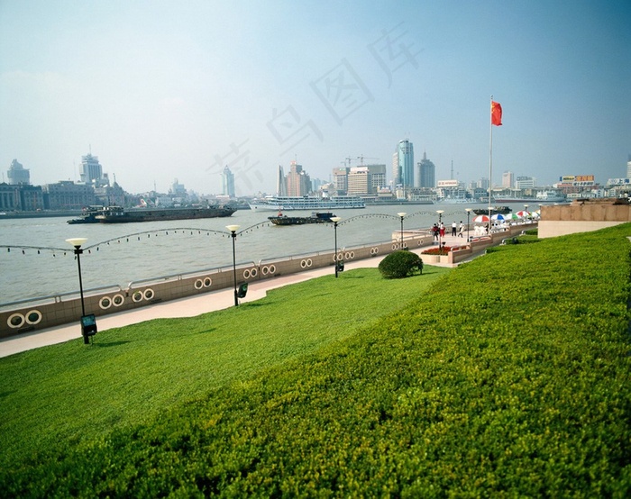 江水两岸的城市与草地