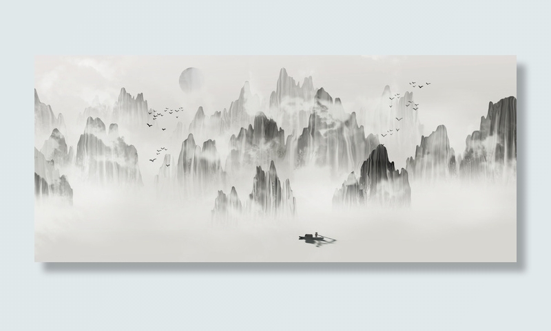 清爽的山水风光绘画PSD素材