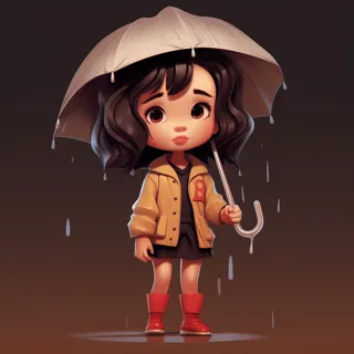 阴天下雨打伞小女孩