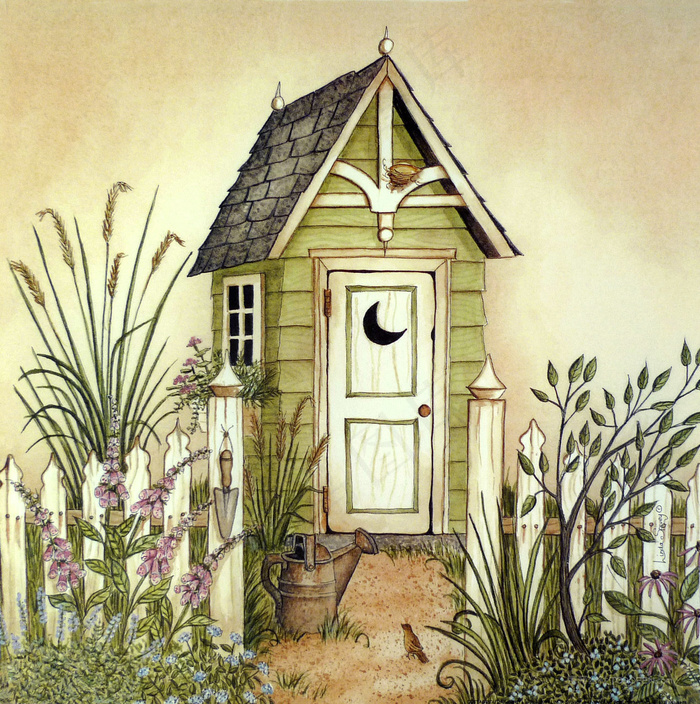 唯美木屋高清植物油画