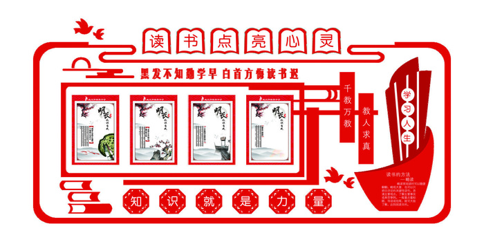 校园文化墙读书点亮心灵psd模版下载