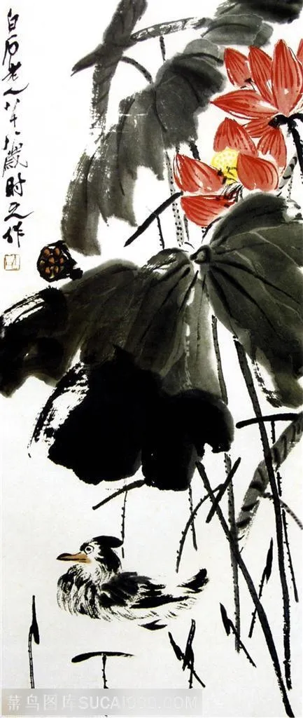国画名家作品-齐白石的荷禽