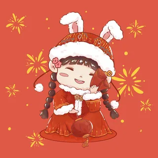 手绘2023兔年新年卡通兔子形象IP插画元素PSD设计素材png图案