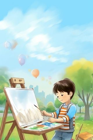 清新儿童草地绘画学习背景