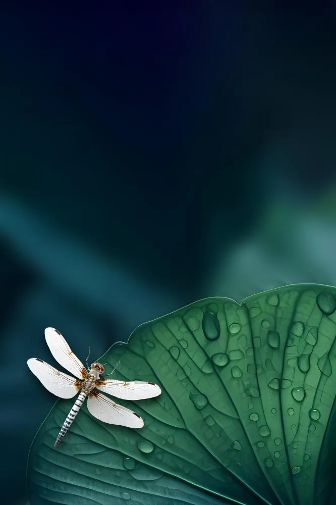 荷叶蜻蜓简约墨绿色背景(2000x3000)
