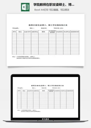 学院教师在职攻读硕士、博士情况统计表excel模板