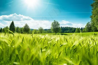 绿色小麦麦田摄影图